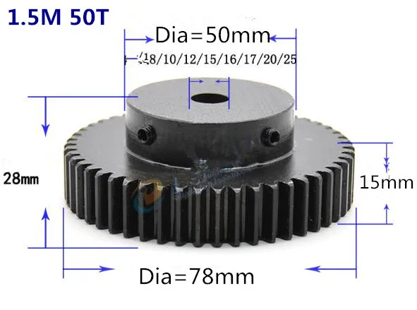High frequency blackening Spur Gear 1.5M 50T pinion teeth width 15mm 1.5M 50T 1.5mod gear rack 50teeth bore 8-25mm
High frequency blackening Spur Gear 1.5M 50T pinion teeth width 15mm 1.5M 50T 1.5mod gear rack 50teeth bore 8-25mm