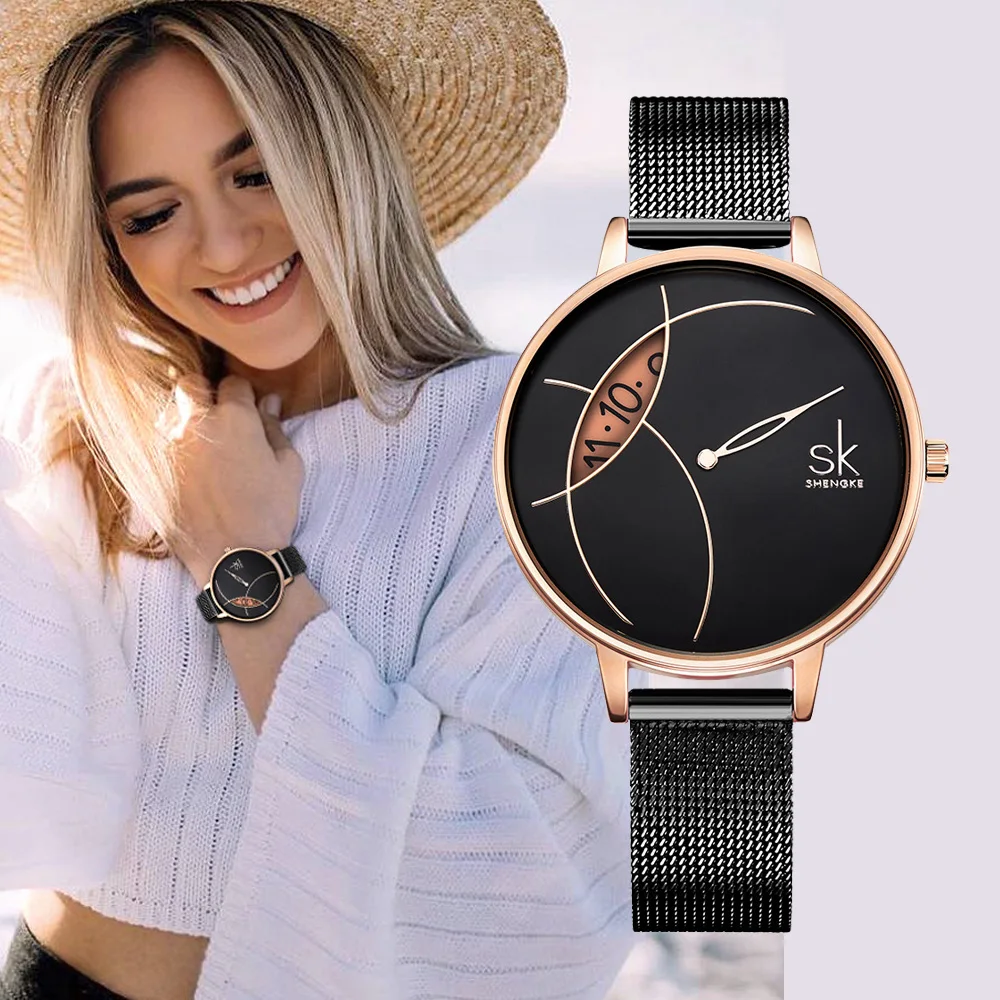 Creative Women Waatch Rose Gold Balck Steel Lady Quartz Wristwatch Luxury SHENGKE Brand Fashion Casual Waterproof Girls Gfit
Creative Women Waatch Rose Gold Balck Steel Lady Quartz Wristwatch Luxury SHENGKE Brand Fashion Casual Waterproof Girls Gfit
