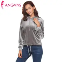 ANGVNS 2018 Autumn Women Hooded Sweatshirt Casual Long Sleeve Pullover Hoodie Drawstring Hem Velvet Solid Hoodie women clothing image