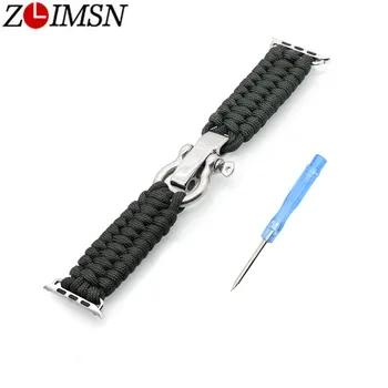 

ZLIMSN Woven Nylon Rope Watchband For Apple Watch iwatch 1 2 3 38mm 42mm Tactical Parachute Cord Survival Band Strap Outdoors