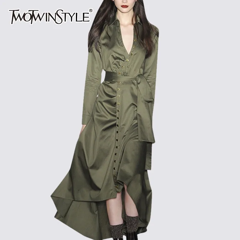 TWOTWINSTYLE Women's Dresses Of The Big Sizes V Neck High Waist Lace Up Asymmetric Dress Female Fashion Women's Clothing Autumn
TWOTWINSTYLE Women's Dresses Of The Big Sizes V Neck High Waist Lace Up Asymmetric Dress Female Fashion Women's Clothing Autumn