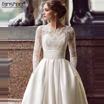 Vintage Satin Wedding Dress Elegant Long Sleeve Lace Bridal Dresses A Line Bridal Gowns Vestido De Noiva
Vintage Satin Wedding Dress Elegant Long Sleeve Lace Bridal Dresses A Line Bridal Gowns Vestido De Noiva