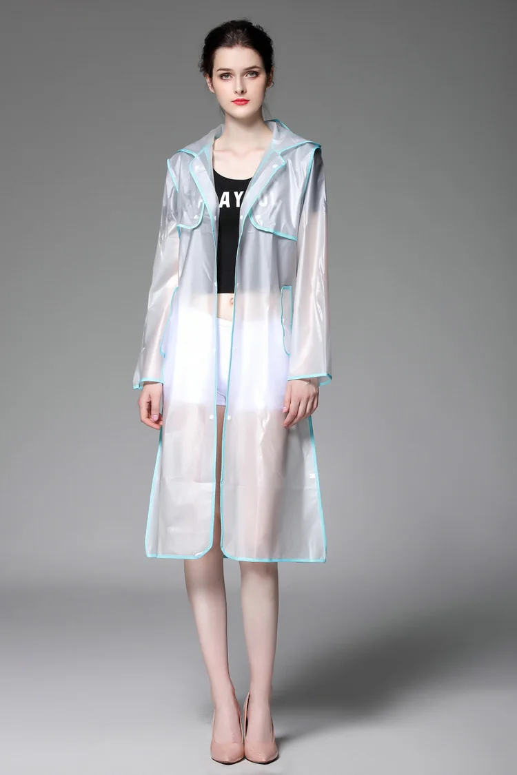 EVA Transparent Raincoat Hooded Women Rain Coat Long Jacket Waterproof Rain Poncho Outdoor Rainwear 4 Colors 5