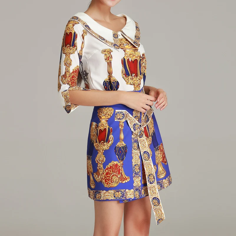 High quality 2019 designer summer Women's Sets Peter pan Collar tops and blouses+prints Sashes Fashion mini skirt two piece set
High quality 2019 designer summer Women's Sets Peter pan Collar tops and blouses+prints Sashes Fashion mini skirt two piece set