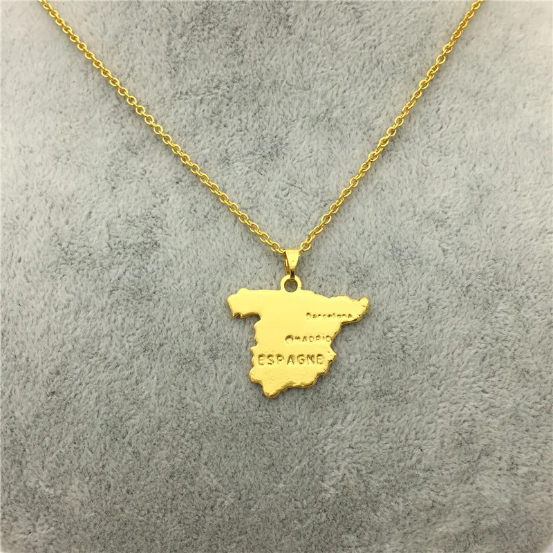 Life-Center-Store Round Spain Map Pendant Necklaces Stainless Steel for Women Men Girls Gold Color Charm Spanish Maps Jewelry Gifts