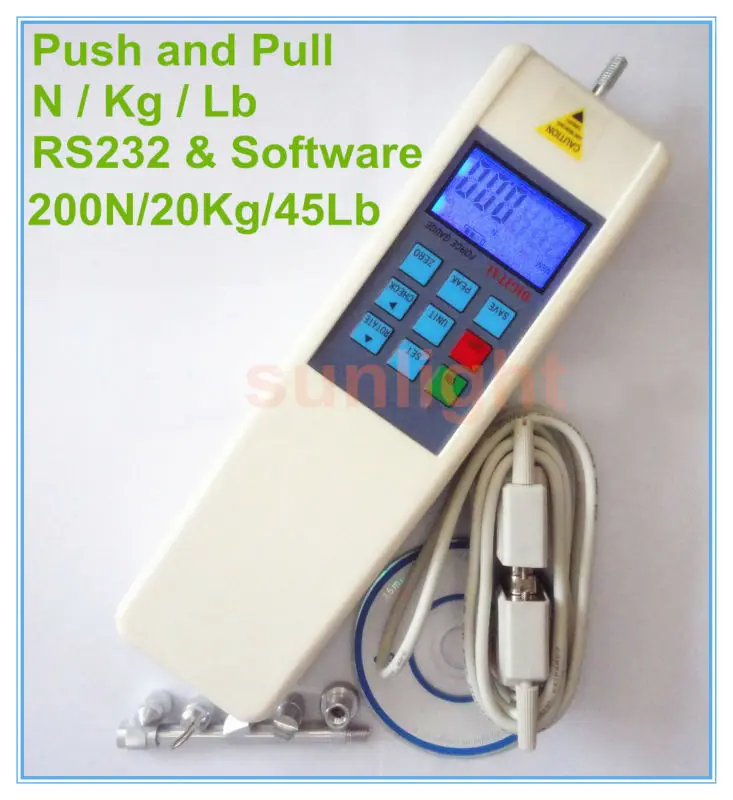 

Digital Push and Pull Force Gauge 200N/20Kg/45Lb with RS232 and Datalogger Interface HF-200