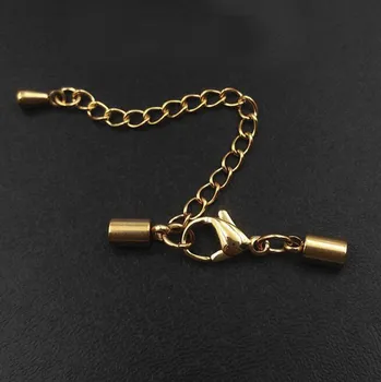 Stainless Steel Cord Crimp Ends Caps with Lobster Clasps Extender Chain Connectors Sets Gold tone DIY Findings Bracelet Making