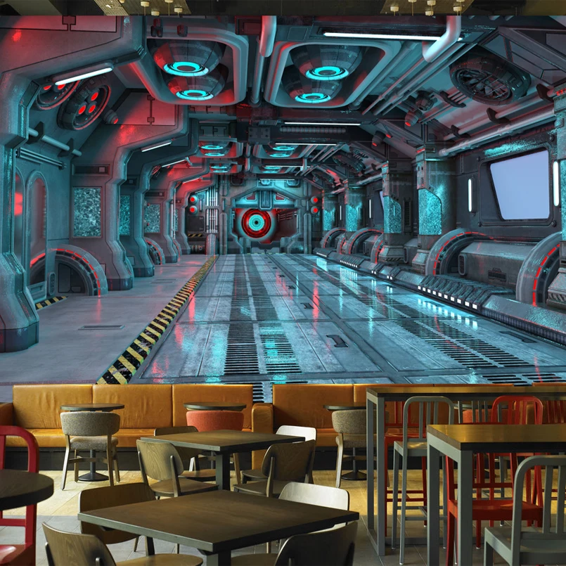 Image wholesale wallpaper outer space capsule mural wallpaper decoration for restaurant wine club pub  free shipping discount