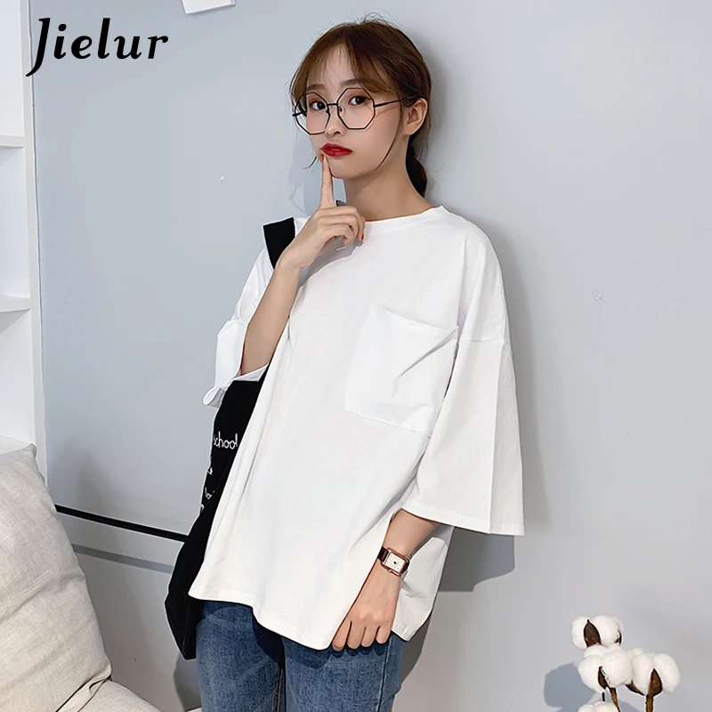 Jielur Korean Style Female T-shirt Pure Color M-XL Oversized Women Tops Harajuku Pocket Simple Basic Tee Shirt Feminina White
Jielur Korean Style Female T-shirt Pure Color M-XL Oversized Women Tops Harajuku Pocket Simple Basic Tee Shirt Feminina White