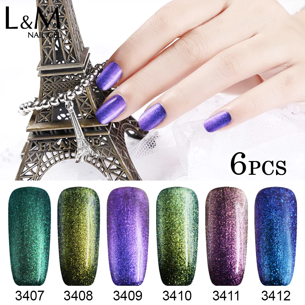 6 Pcs Set Kit Chameleon Gel Polish Glitter Nails DIY Nail Top Base Coat China Supplier Need Black Color Super Varnishes | Красота и