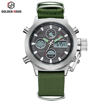 GOLDENHOUR Fashion Outdoor Sports Men Watch Military Analog Digital Wristwatch Dual Display Silver Male Clock Erkek kol saati
GOLDENHOUR Fashion Outdoor Sports Men Watch Military Analog Digital Wristwatch Dual Display Silver Male Clock Erkek kol saati