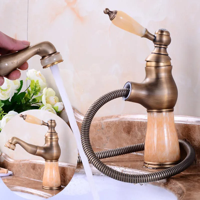 European-style natural jade faucet,brass Bathroom pull out hot and cold mixer tap,deck mounted antique basin faucet
European-style natural jade faucet,brass Bathroom pull out hot and cold mixer tap,deck mounted antique basin faucet