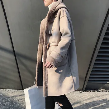 Autumn and winter new men's horn buckle lamb fur coat male medium long windbreaker coat man
Autumn and winter new men's horn buckle lamb fur coat male medium long windbreaker coat man
