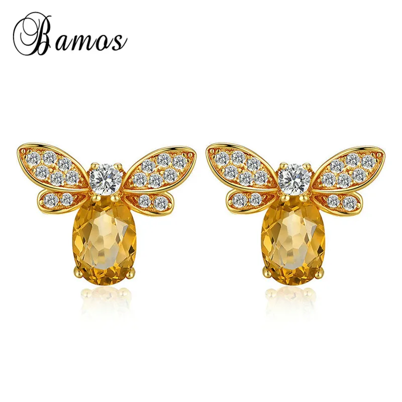 Bamos Cute Bee Stud Earrings For Women Vintage Yellow Zircon Animal Earrings Fashion Birthstone Jewelry 2018 New Arrival
Bamos Cute Bee Stud Earrings For Women Vintage Yellow Zircon Animal Earrings Fashion Birthstone Jewelry 2018 New Arrival