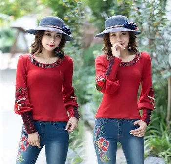 Lantern long-sleeved t-shirt 2019 early spring round neck Slim ribbon embroidered women's T-shirt
Lantern long-sleeved t-shirt 2019 early spring round neck Slim ribbon embroidered women's T-shirt
