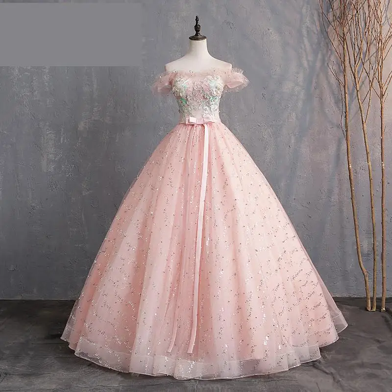Pink Off Shoulder Ball Gown Tulle Dress For Sweet 16 Embroidery Puffy Dress Lace Appliques Sequins Quinceanera Dresses
Pink Off Shoulder Ball Gown Tulle Dress For Sweet 16 Embroidery Puffy Dress Lace Appliques Sequins Quinceanera Dresses