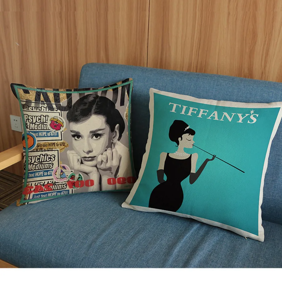 

Audrey Hepburn One Side Printing Home Decor Sofa Car Seat Decorative Cushion Pillowcase Capa Almofada