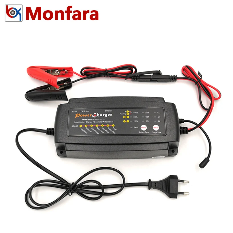 Smart Full Automatic 7 Stages 12V 2A 4A 8A Battery Charger for Car Motorcycle Lead-Acid GEL WET AGM Batterie 12 Volt 2 A 4 AMP 8
Smart Full Automatic 7 Stages 12V 2A 4A 8A Battery Charger for Car Motorcycle Lead-Acid GEL WET AGM Batterie 12 Volt 2 A 4 AMP 8