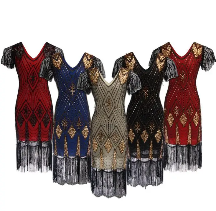 Women Flapper costume V Neck Fringe Sequined 1920s Vintage Gatsby Dress Roaring 20s Tassel Art Deco Dress for Prom Party
Women Flapper costume V Neck Fringe Sequined 1920s Vintage Gatsby Dress Roaring 20s Tassel Art Deco Dress for Prom Party