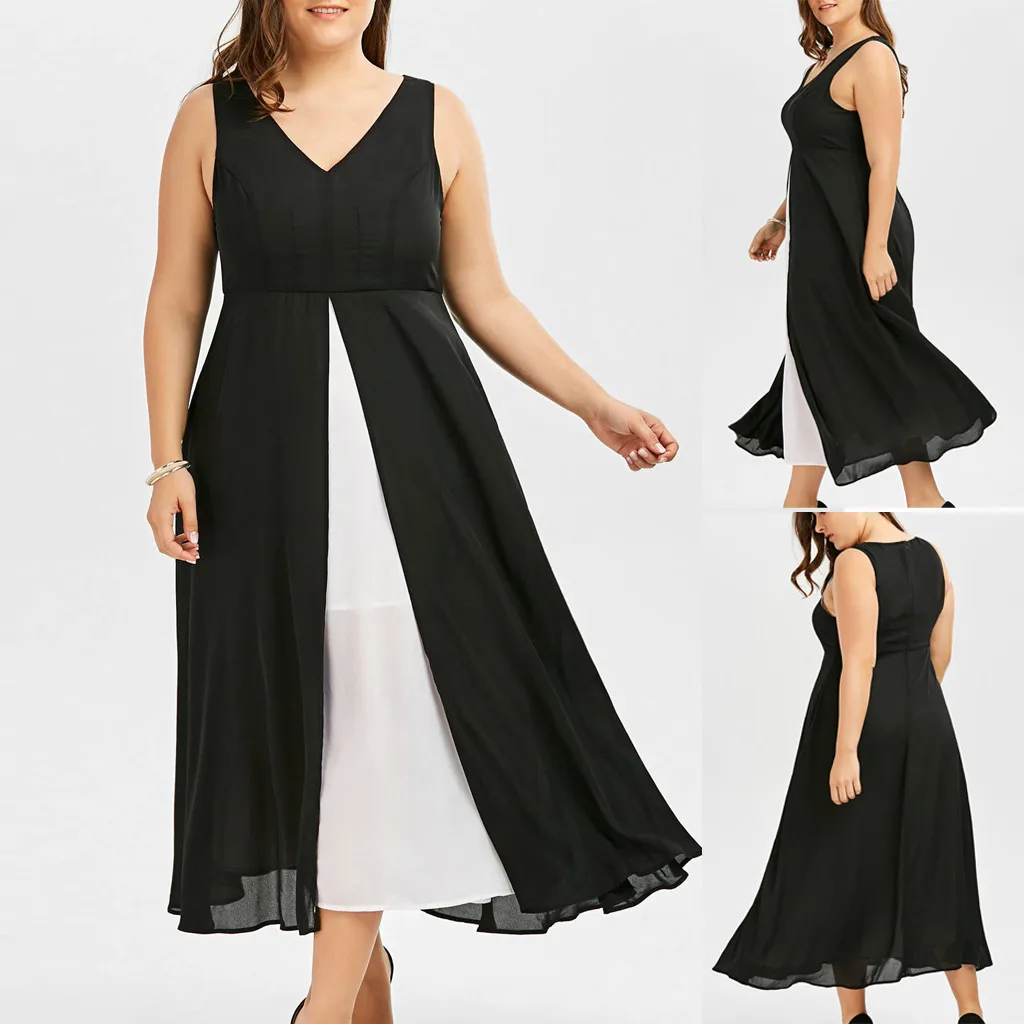 Women Plus Size Elegant Dresses V-Neck Sleeveless Black White Patchwork Long Dress Casual Party Vestido large sizes 5XL
Women Plus Size Elegant Dresses V-Neck Sleeveless Black White Patchwork Long Dress Casual Party Vestido large sizes 5XL