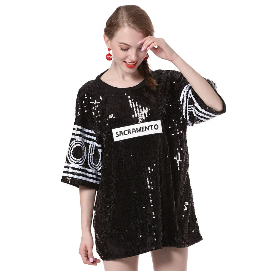 Summer Streetwear Large Size Loose Women T-Shirt Shift Dress KP Letters O Collar Short Sequin Casual Dress Long Shirt Top
Summer Streetwear Large Size Loose Women T-Shirt Shift Dress KP Letters O Collar Short Sequin Casual Dress Long Shirt Top