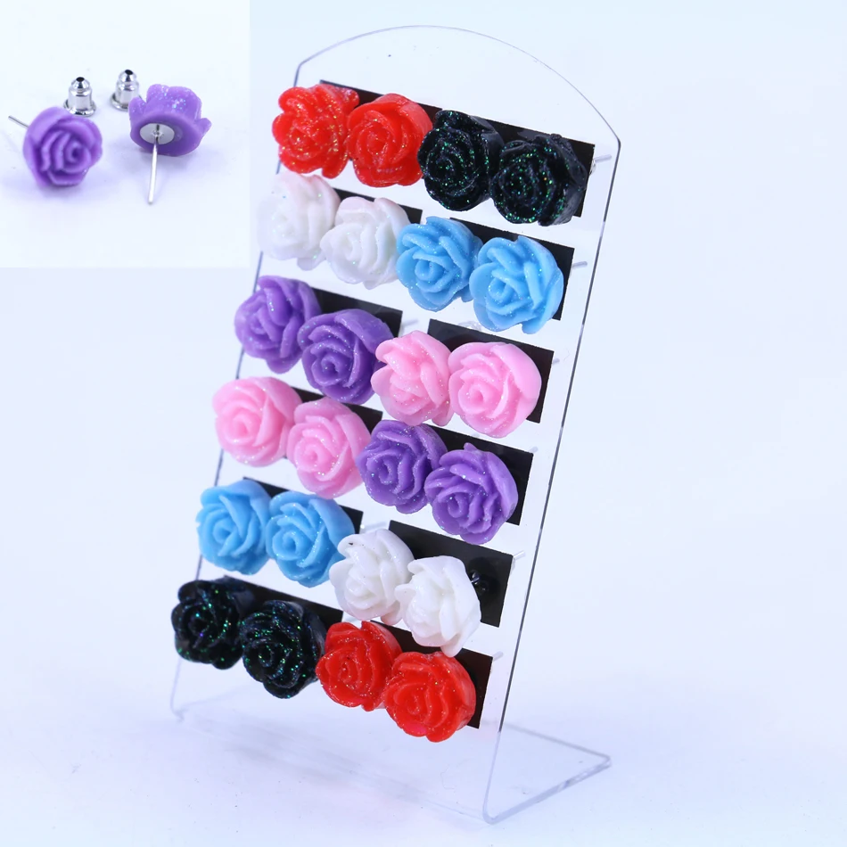Factory Hot Selling Korea Design Cheap Resin Rose Flower Stud Earring Small Colorful Plastic Ear Studs 12pairs/lot
Factory Hot Selling Korea Design Cheap Resin Rose Flower Stud Earring Small Colorful Plastic Ear Studs 12pairs/lot
