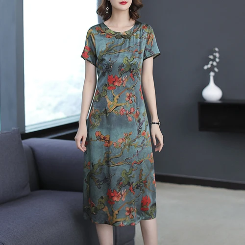 Summer Chinese Wind Silk Female Dress 2018 New Style Simple Short Sleeve Designs Temperament Printed Elegant Office Lady Dresses
Summer Chinese Wind Silk Female Dress 2018 New Style Simple Short Sleeve Designs Temperament Printed Elegant Office Lady Dresses