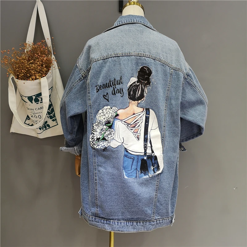 2019 Spring and Autumn Cowboy Coat Jacket Women Loose Medium-length Denim Windbreaker Jacket Printing Casual Jean Coats Jackets
2019 Spring and Autumn Cowboy Coat Jacket Women Loose Medium-length Denim Windbreaker Jacket Printing Casual Jean Coats Jackets