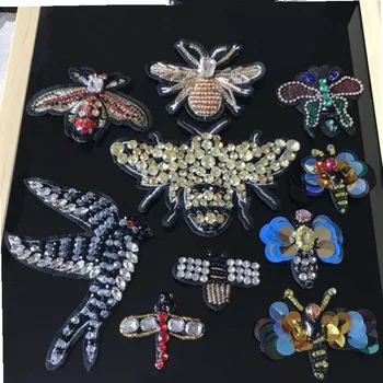 

Handmade Rhinestone beaded Patches ,swallow,dragonfly,Bee Sew on Crystal patch for clothing beading Applique cute patch