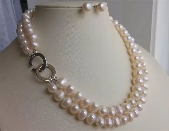 Real Pearl Jewelry Set,White Color Double Strand Pearl Necklace,AA 9-10MM Big Size Pearl Necklace Earrings,New Free Shipping
Real Pearl Jewelry Set,White Color Double Strand Pearl Necklace,AA 9-10MM Big Size Pearl Necklace Earrings,New Free Shipping