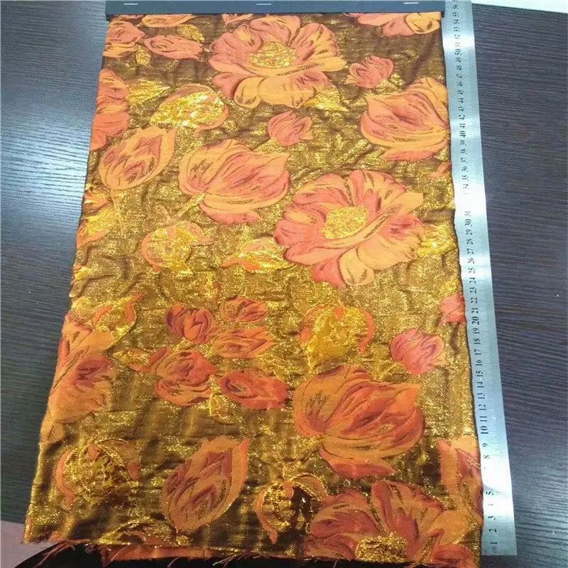 1 MTR BURNT ORANGE FLORAL DESIGN BROCADE FABRIC...39/" WIDE SPECIAL OFFER