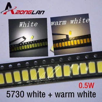 

1000PCS 5730 SMD LED CW-WW 5630 White/Warm white 5.7*3.0mm 40-60lm 150ma 5730 diode 0.5W 2850-3250K/6000-6500K SMD 5730 LED