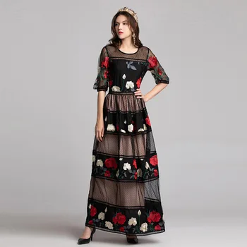 High quality 2019 designer fashion runway Maxi dress Women's mesh Patchwork Rose Embroidered Elegant Vintage Party long Dress
High quality 2019 designer fashion runway Maxi dress Women's mesh Patchwork Rose Embroidered Elegant Vintage Party long Dress