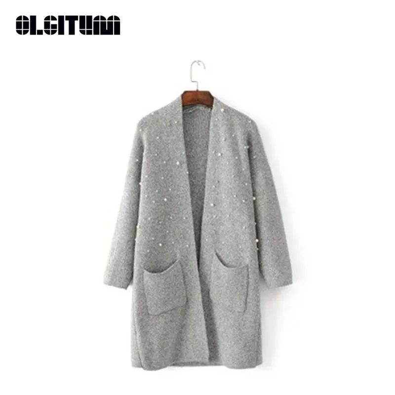 New Fashion 2020 Women's Solid Color Beaded Sweater Cardigan Thick Coat Female Long SW819 |