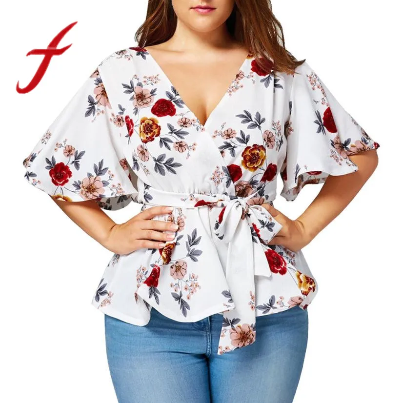 Feitong Women's Blouse Plus Size Sexy V Neck Floral Print Flare Sleeve Belted Surplice Peplum Tops And Blouse blusas feminina
Feitong Women's Blouse Plus Size Sexy V Neck Floral Print Flare Sleeve Belted Surplice Peplum Tops And Blouse blusas feminina