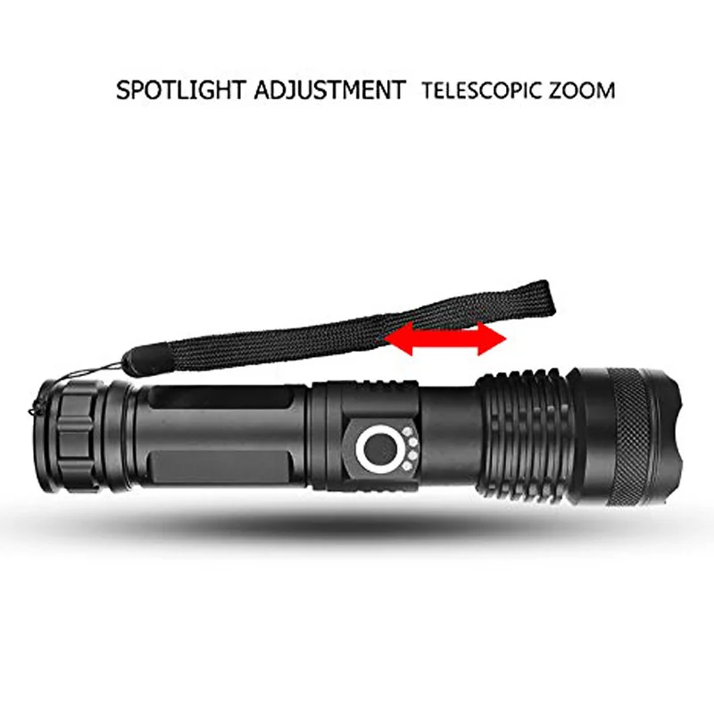 Light - XHP90 LED Flashlight Zoom USB Rechargeable Power Display Powerful Torch 18650 Handheld Light