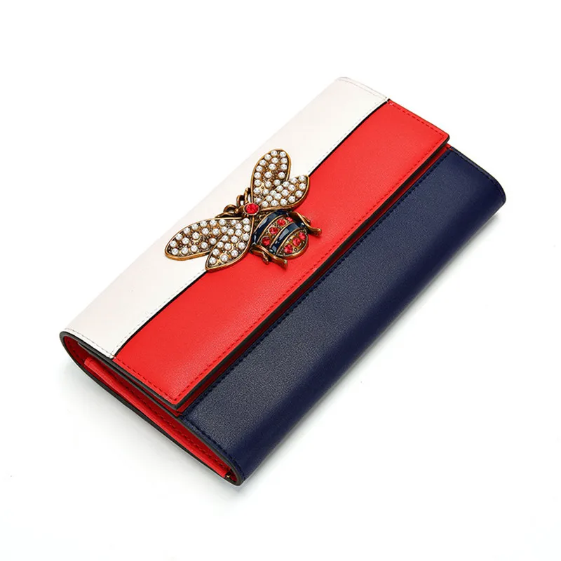 

2019 Fashion Ladies Wallets Genuine Leather BEE Purses Women Wallets Clutch Patchwork Wallet Card Holder Cell Phone Pocket Pur