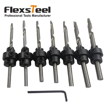 Woodworking Counter Bit Wood Countersinks Drill Bit Set 1/8-7/32 #5 #6 #7 #8 #9 #10 #12 with Hex Wrench