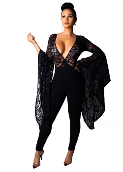 2018 Autumn and Winter Sexy Lace See Through Mesh Hollow Out Flare Sleeve Rompers Black Color Jumpsuit
2018 Autumn and Winter Sexy Lace See Through Mesh Hollow Out Flare Sleeve Rompers Black Color Jumpsuit