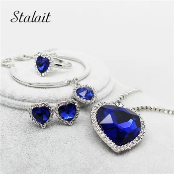 Fashion Darkblue Heart Jewelry Silver Color Crystal Rhinestone Pendant Necklace Earring Ring Jewelry Set For Women
Fashion Darkblue Heart Jewelry Silver Color Crystal Rhinestone Pendant Necklace Earring Ring Jewelry Set For Women