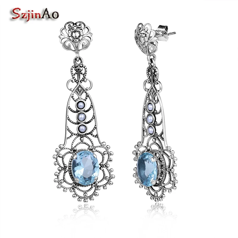 Szjinao Women Retro Solid 925 Sterling Silver Freshwater Pearl Earrings Aquamarine Semi-precious Stone Free Shipping
Szjinao Women Retro Solid 925 Sterling Silver Freshwater Pearl Earrings Aquamarine Semi-precious Stone Free Shipping