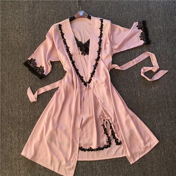 Brand New 2PC Solid Lace Satin Robe & Nightgown Set Women's Bathrobe Sexy Ladies' Summer Home Dress Kimono Twinset Sleepwear1904
Brand New 2PC Solid Lace Satin Robe & Nightgown Set Women's Bathrobe Sexy Ladies' Summer Home Dress Kimono Twinset Sleepwear1904