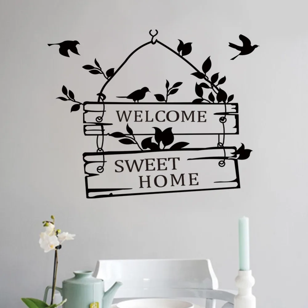 Image welcome home writting letters wall stickers decals black character wooden bord wallpaper home dorm store window door decoration