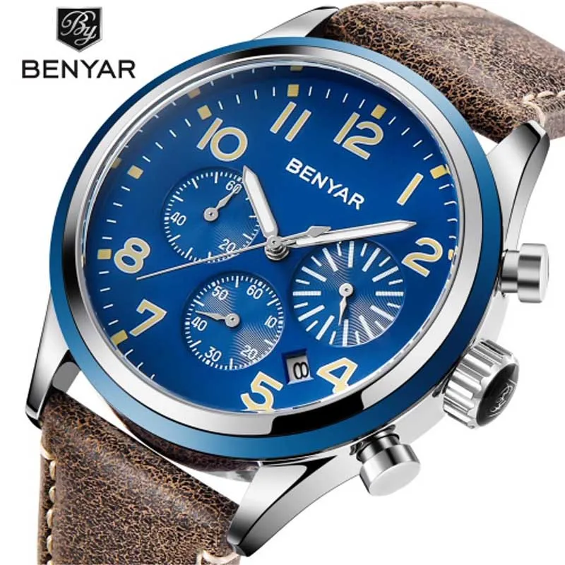 Браслет BENYAR Nouvelle Marque De Luxe Tout en acier de Chronographe Hommes | Наручные часы