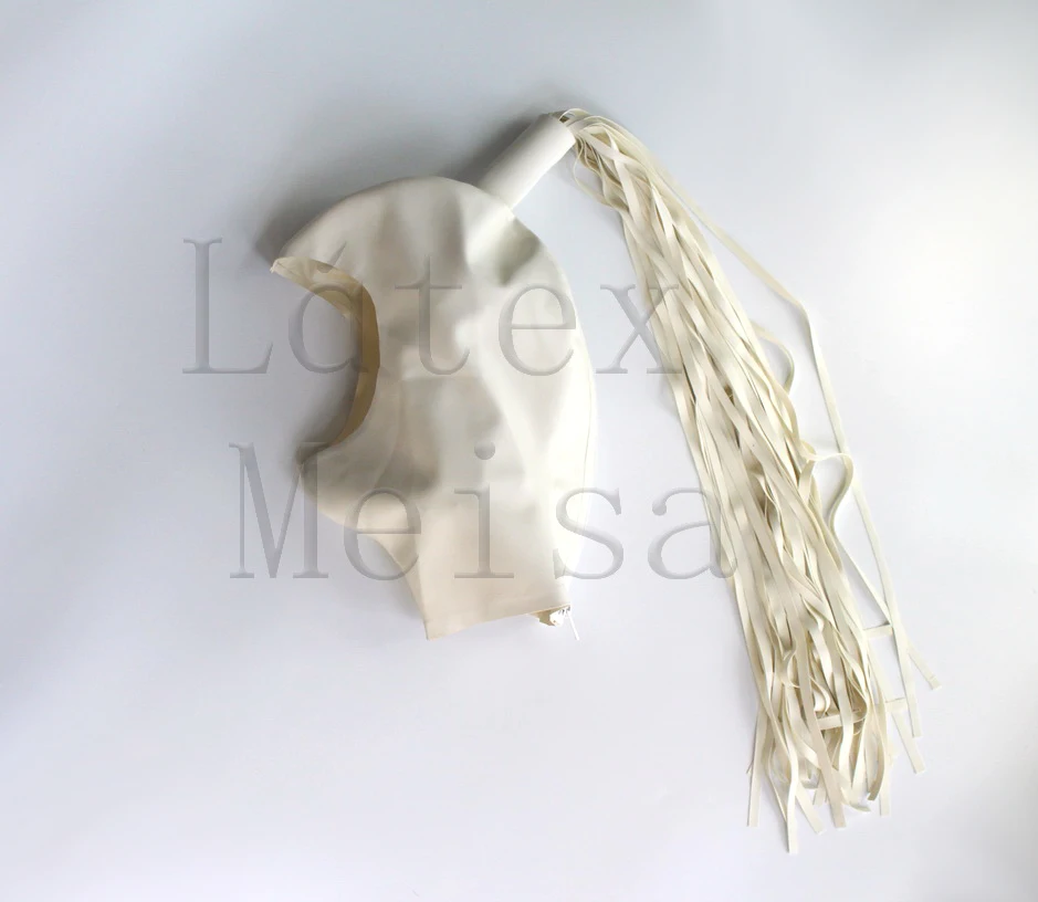 100% natural latex Fetish hoods with latex pigtail and open face in white color for adults
100% natural latex Fetish hoods with latex pigtail and open face in white color for adults