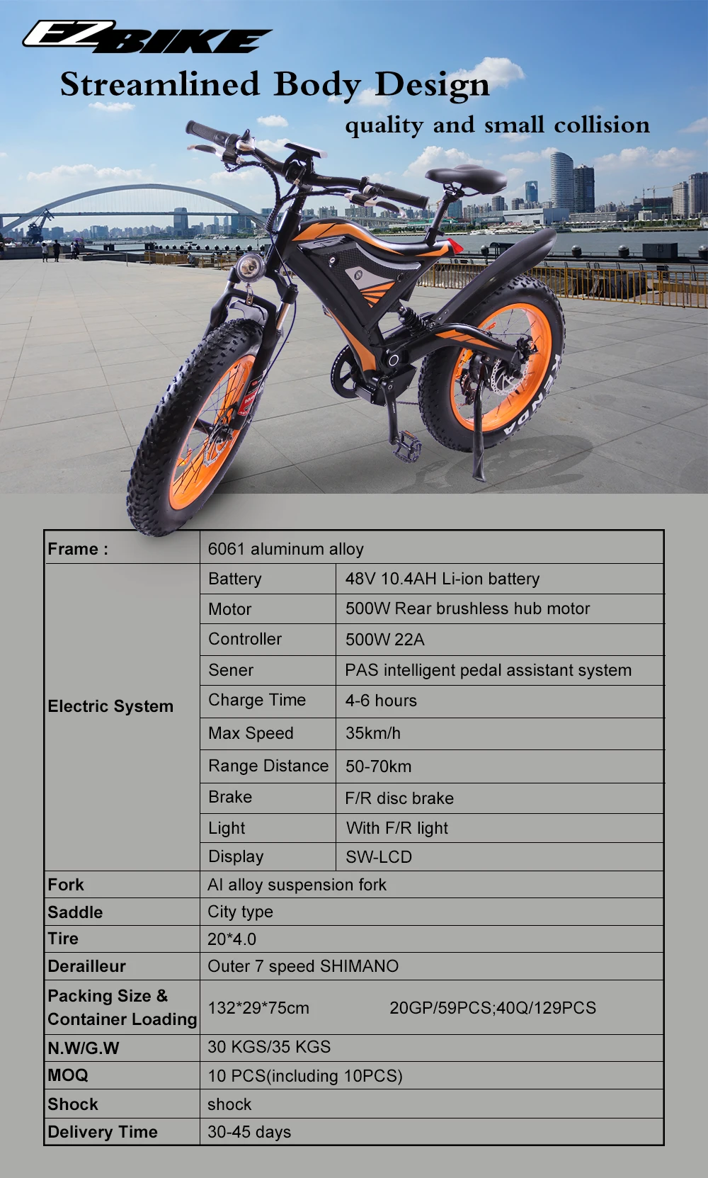 Excellent EZBIKE snow road e bike electric mountain bike 48v 500w Brushless Motor folding bike fat tire beach luxury electric moped 6