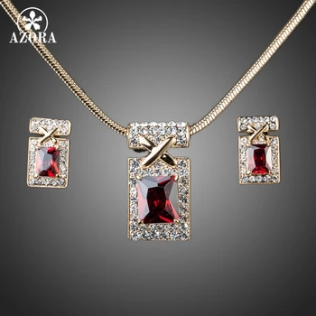 AZORA Gold Color Unique Design with Dark Red Cubic Zirconia Earrings and Necklace Jewelry Sets TG0027
AZORA Gold Color Unique Design with Dark Red Cubic Zirconia Earrings and Necklace Jewelry Sets TG0027