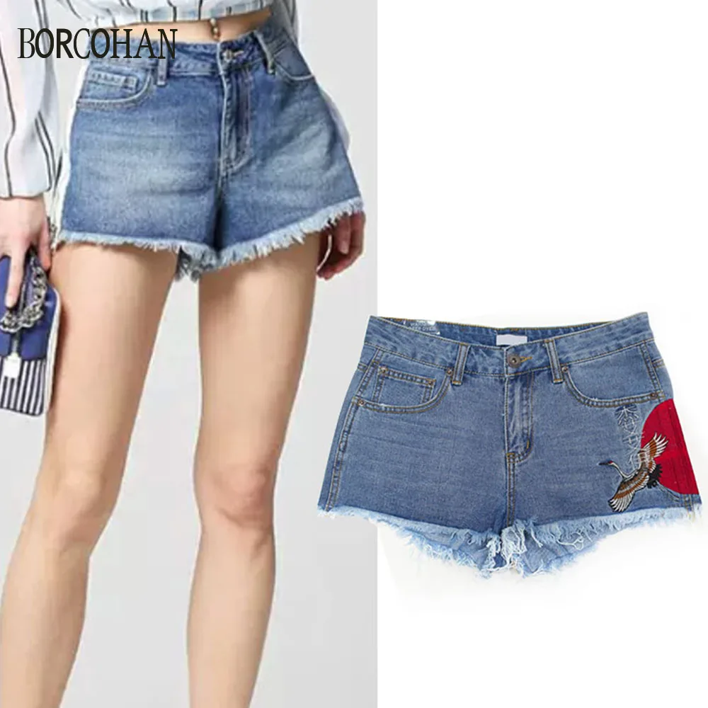 Womens Jean Shorts Mid-Rise Frayed Raw Hemline Ripped Denim Short Jeans Chinese style embroidered fabric shorts yk106
Womens Jean Shorts Mid-Rise Frayed Raw Hemline Ripped Denim Short Jeans Chinese style embroidered fabric shorts yk106