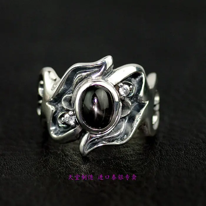 Thailand jewelry natural black star stone ring surface 925 sterling silver High quality woman's Man's | Украшения и