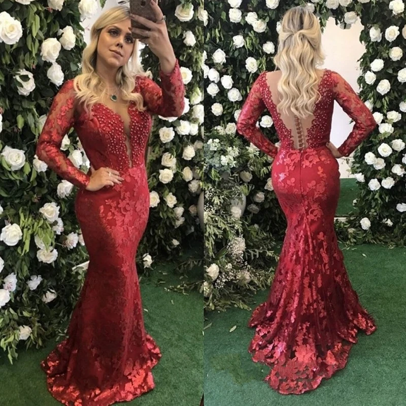 Modest Deep V-neck Lace Mermaid Evening Gown Long Sleeve Maxi Long Prom Gown Vestido Free Custom Made Formal Party Women Dress
Modest Deep V-neck Lace Mermaid Evening Gown Long Sleeve Maxi Long Prom Gown Vestido Free Custom Made Formal Party Women Dress